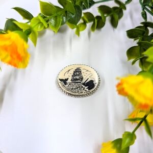 Vintage Ship and Whale Motif Sterling Silver Plated Brooch